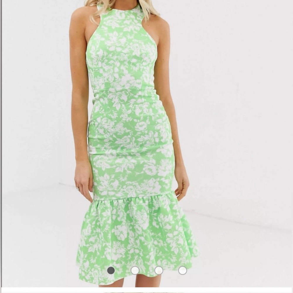 ASOS Green and White Floral Halter Midi Dress